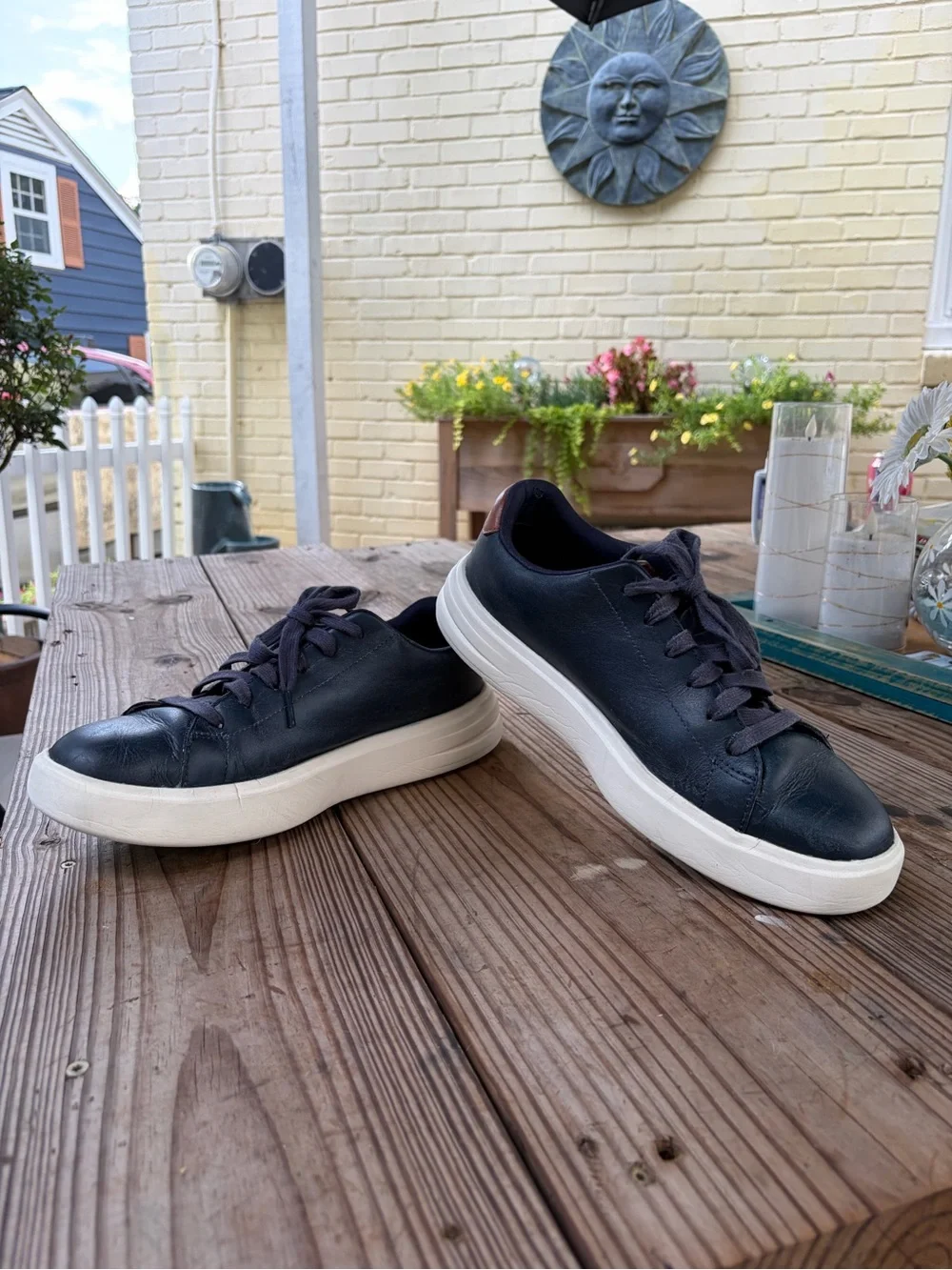 Cole Haan Men's Navy Leather Sneakers with White Sole